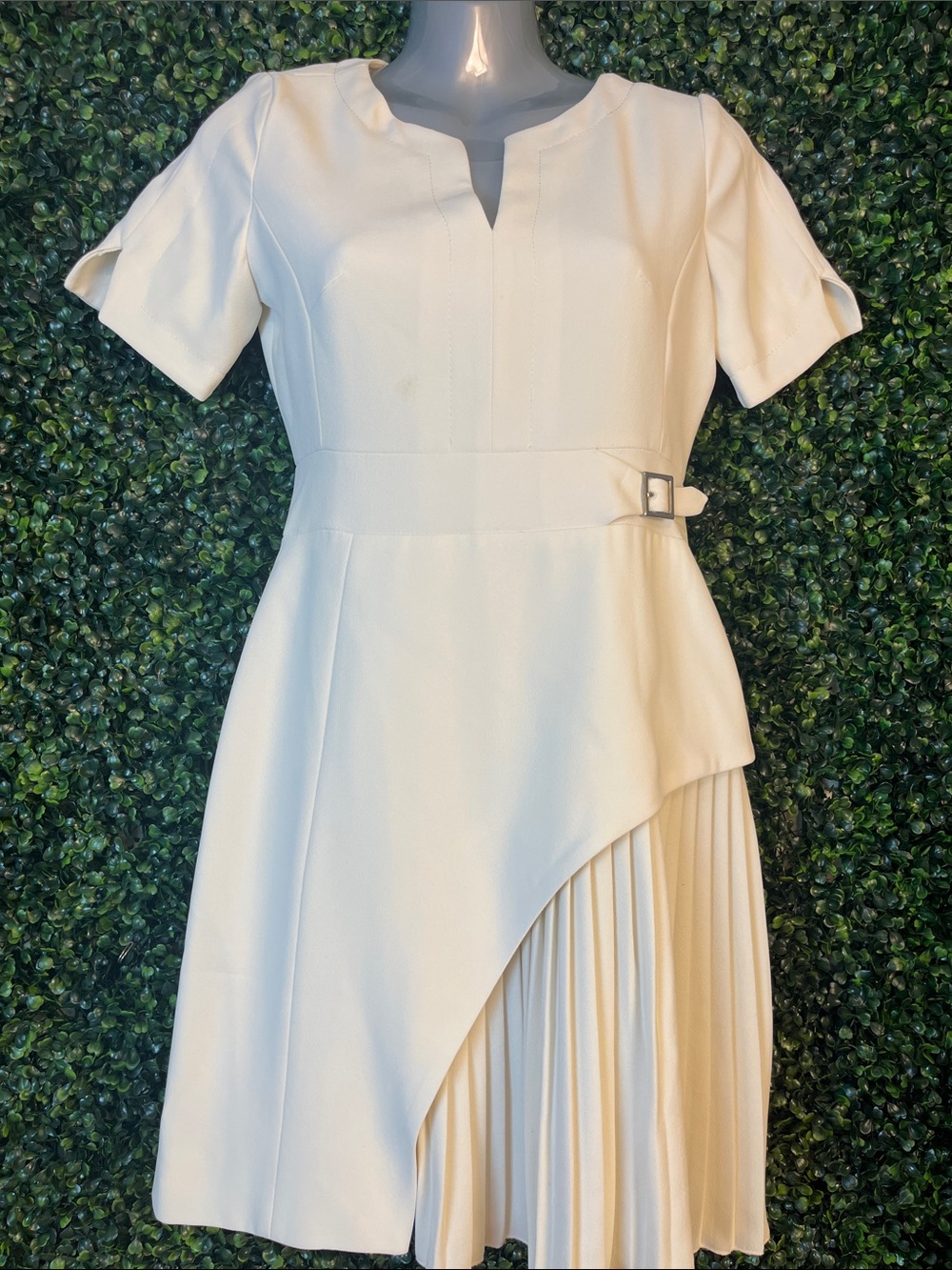 Karen Millen Cream Asymmetric Pleated Midi Dress